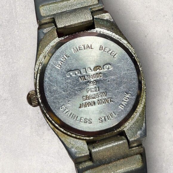 Vintage Milan Quartz Watch Silver Nugget Band Japan Movement Diamond Chip - Picture 6 of 7